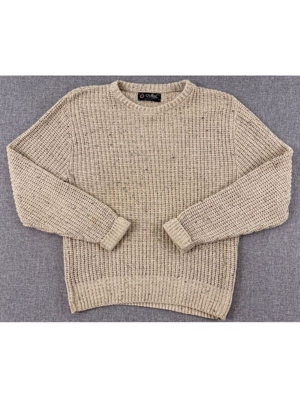 Vintage 90s Duffel Women’s Speckled Knit Beige Crewneck Sweater Size L